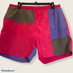 80s color block swim trunks